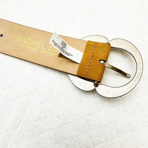 Rachel Zoe Cream Suede Leather Belt Silver Buckle Size M NWT - Picture 2 of 5
